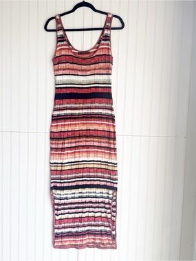 Peruvian Connection Size S Multicolor Striped Pima Cotton Knit Tank Maxi Dress